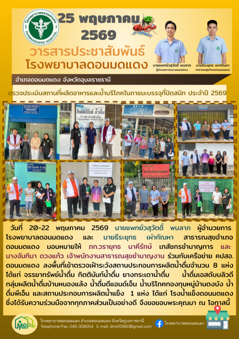 ตรวจประเมินสถานที่ผลิตอาหารและน้ำบริโภค ประจำปี 2569