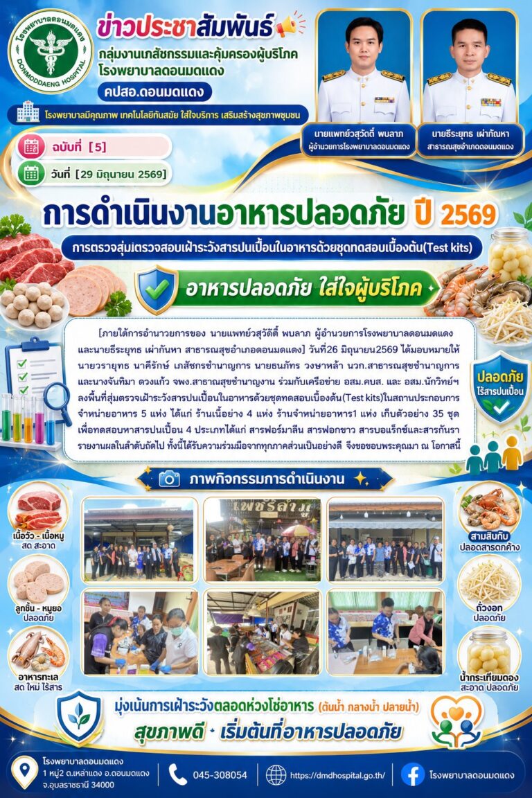 การดำเนินงานอาหารปลอดภัย ปี 2569